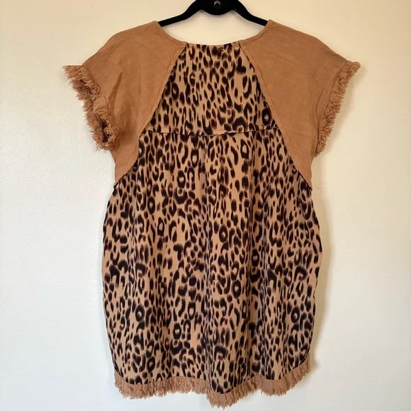 Umgee Brown Linen Leopard Print Blouse Size Small - Picture 11 of 14